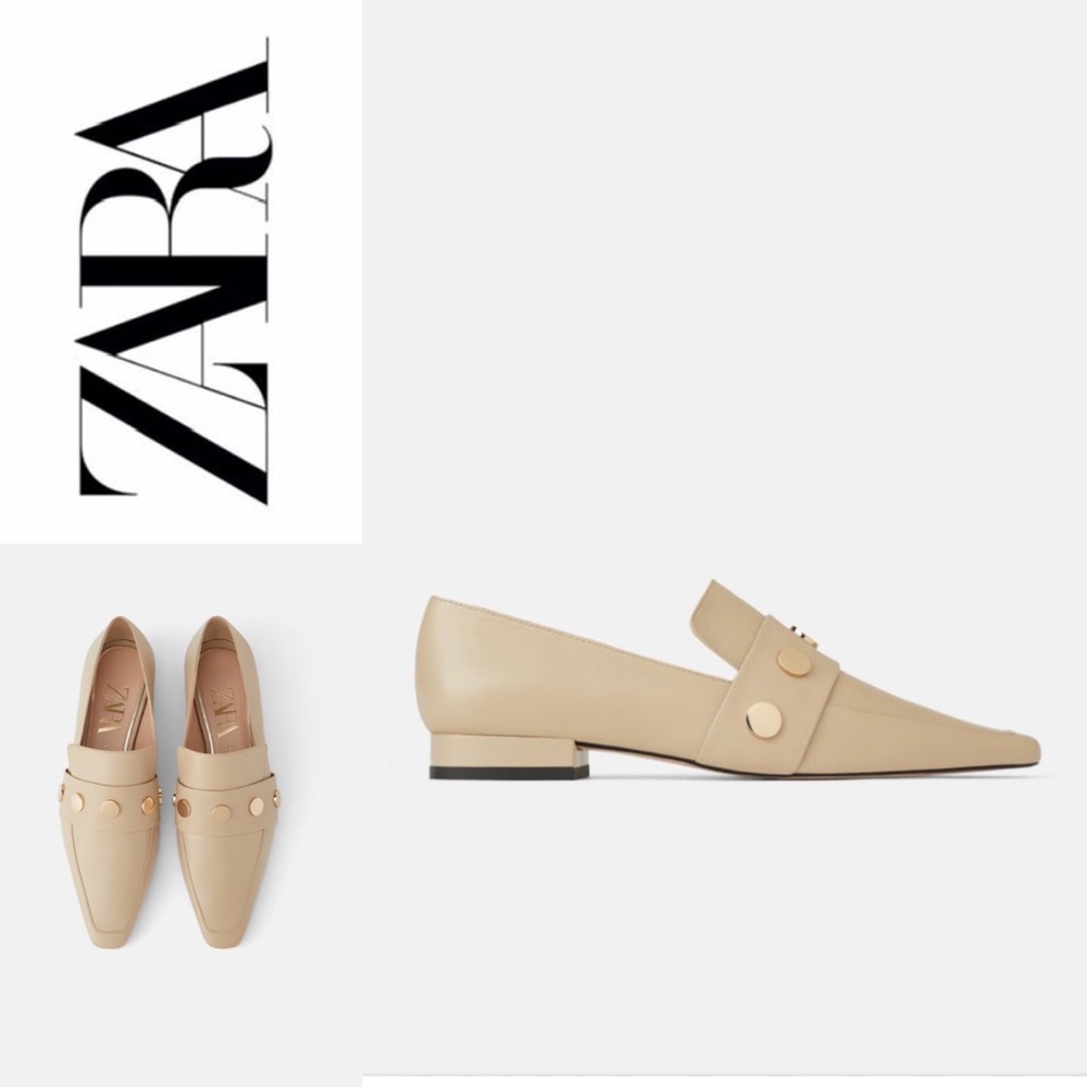 Zara. Crème Loafers with gold detail. SZ 10/ EU 41